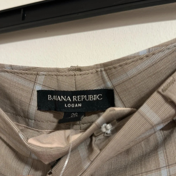 NWT Banana Republic Logan wool neutral plaid checkered trouser pants 2 SHORT - Picture 3 of 6